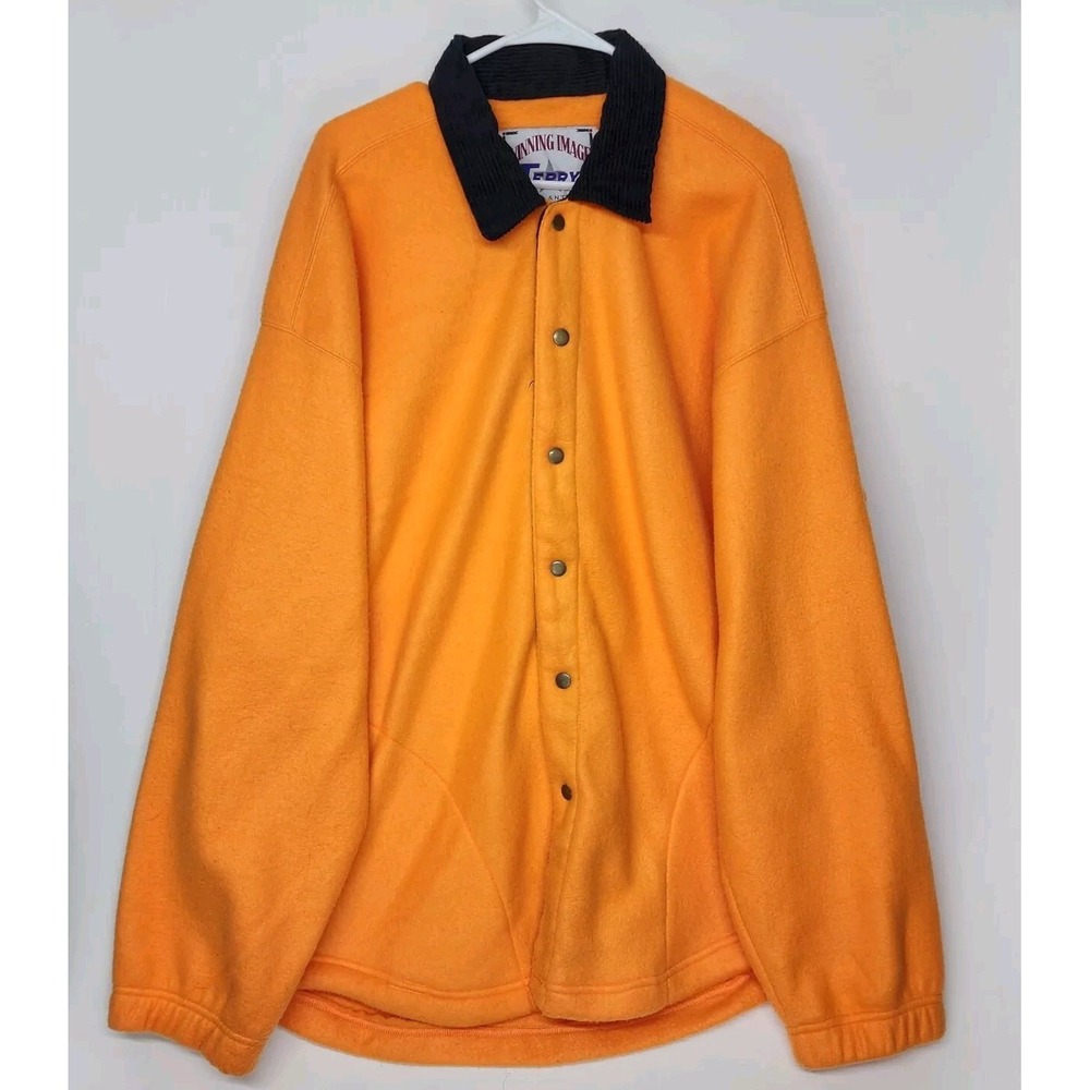 Vintage Mens Size XL Big And Tall Winning Image Fleece Button Up Jacket Orange
